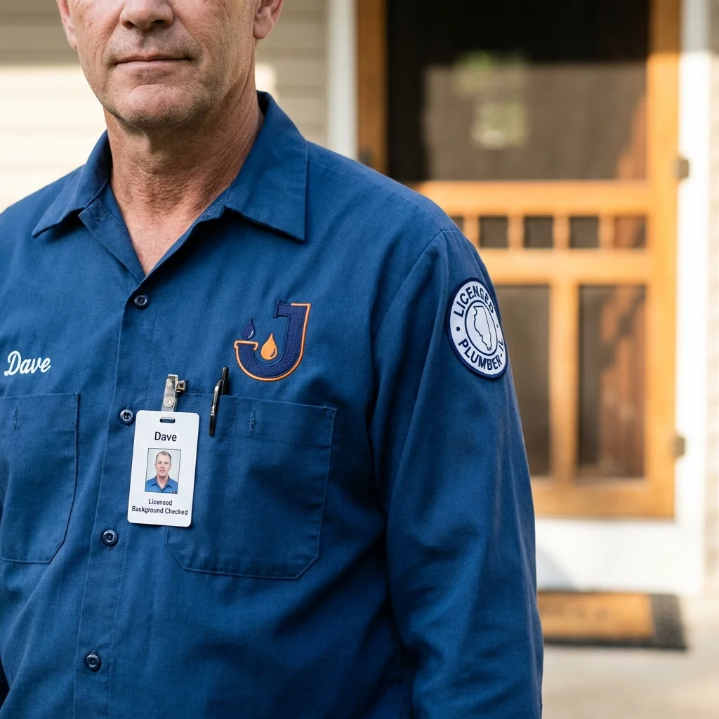 Licensed plumber showing ID badge in Port Clinton, OH