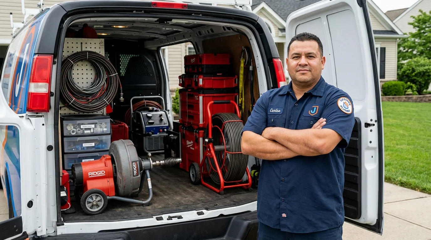 Professional drain cleaning equipment and Johns Plumbing LLC plumber in Port Clinton