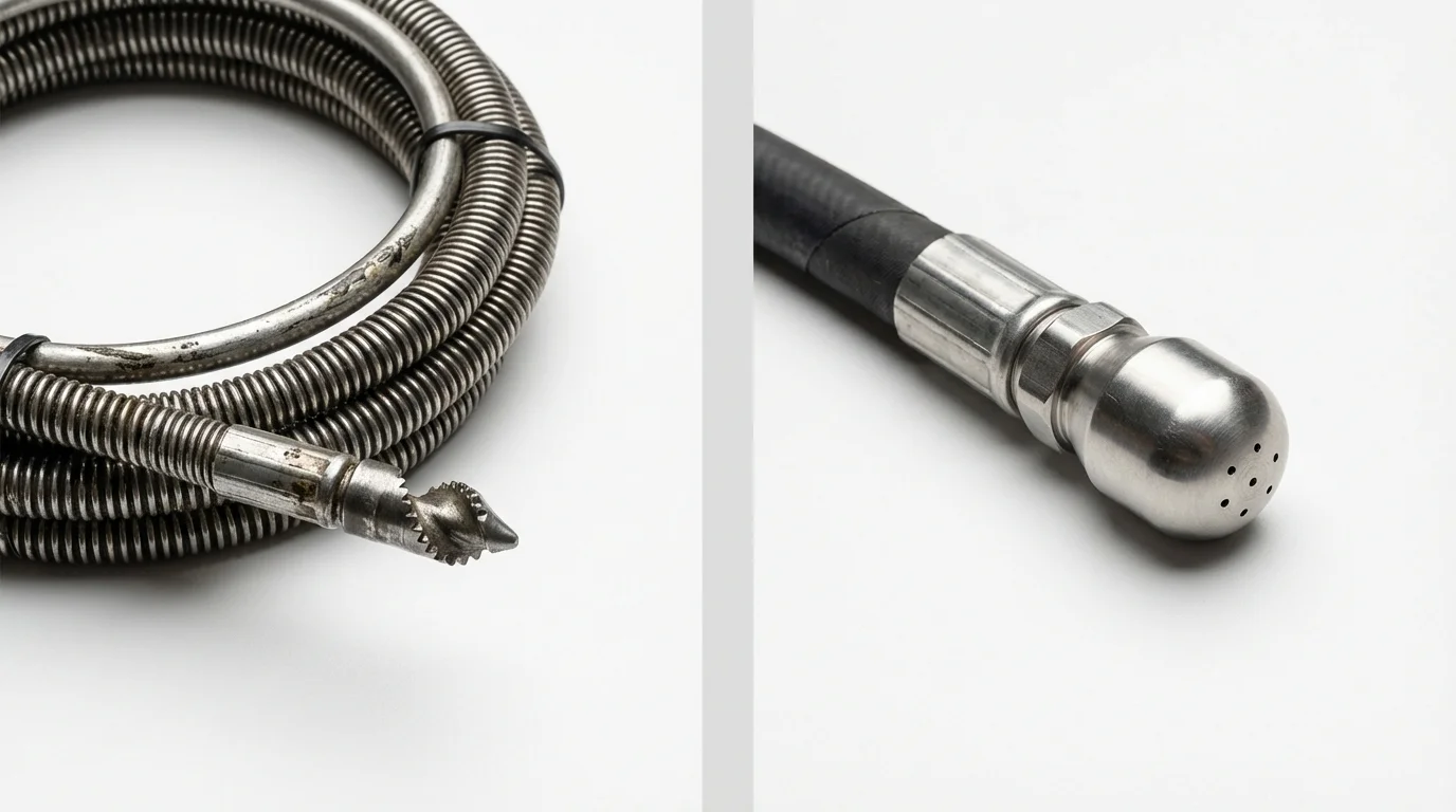 Drain snake cable and hydro jetting nozzle used for drain cleaning in Port Clinton, OH