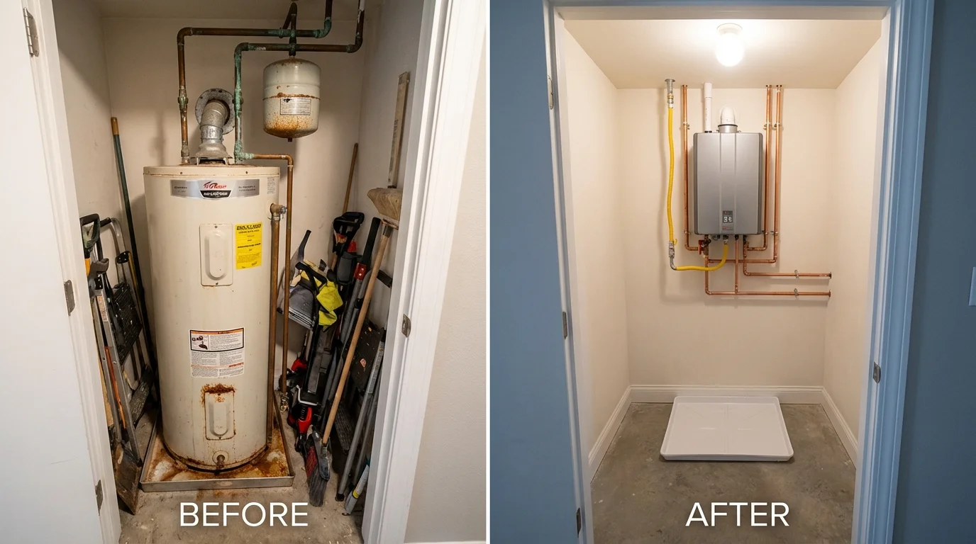 Tank water heater versus wall-mounted tankless unit comparison for Port Clinton, OH homeowners