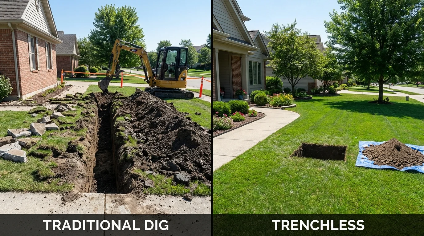 Trenchless sewer repair with minimal yard damage versus traditional excavation in Port Clinton, OH